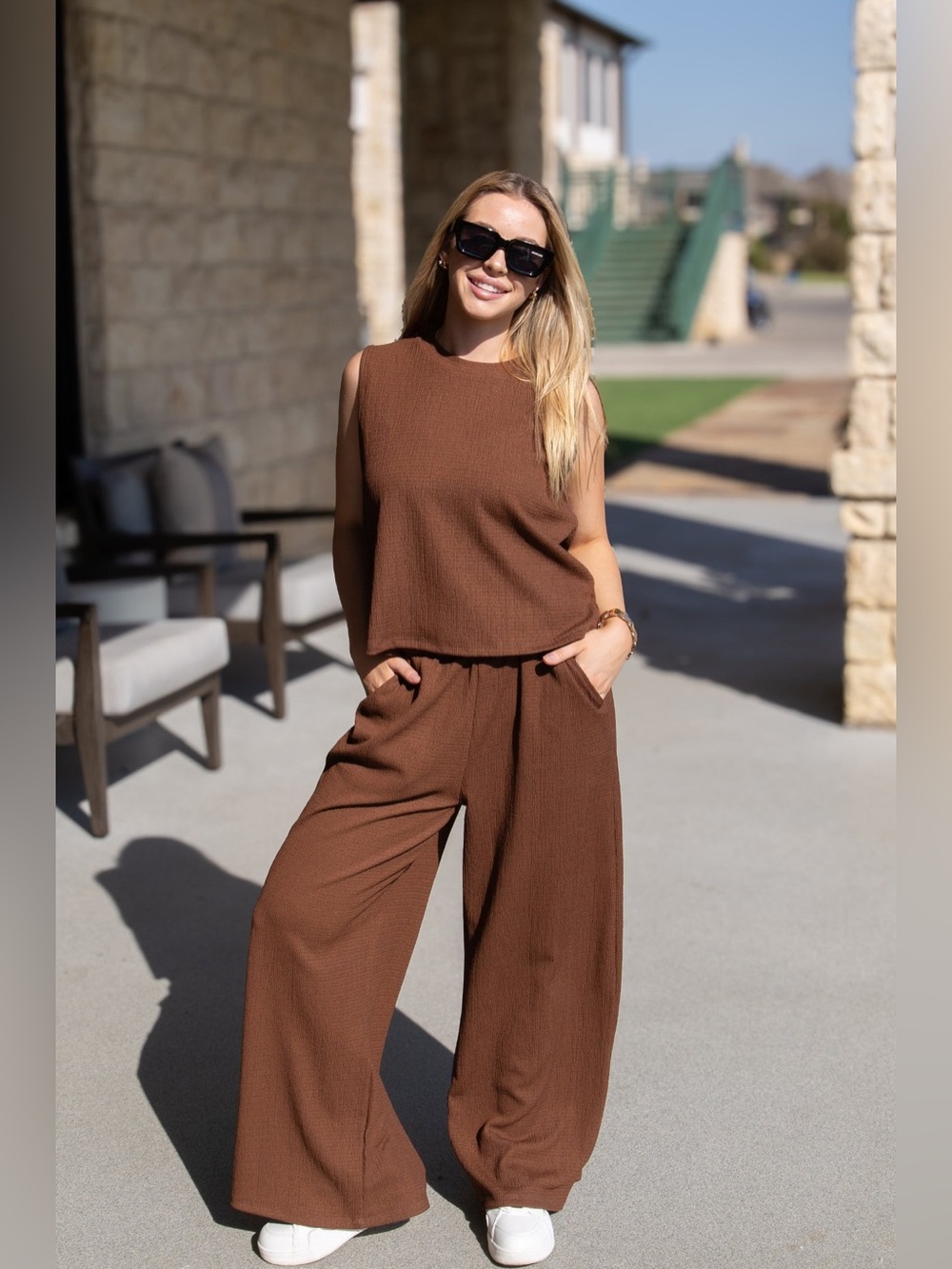 NWT Grace & Emma Textured Knit Earhart Wide Leg Pull On Pants in Chocolate - Picture 4 of 7